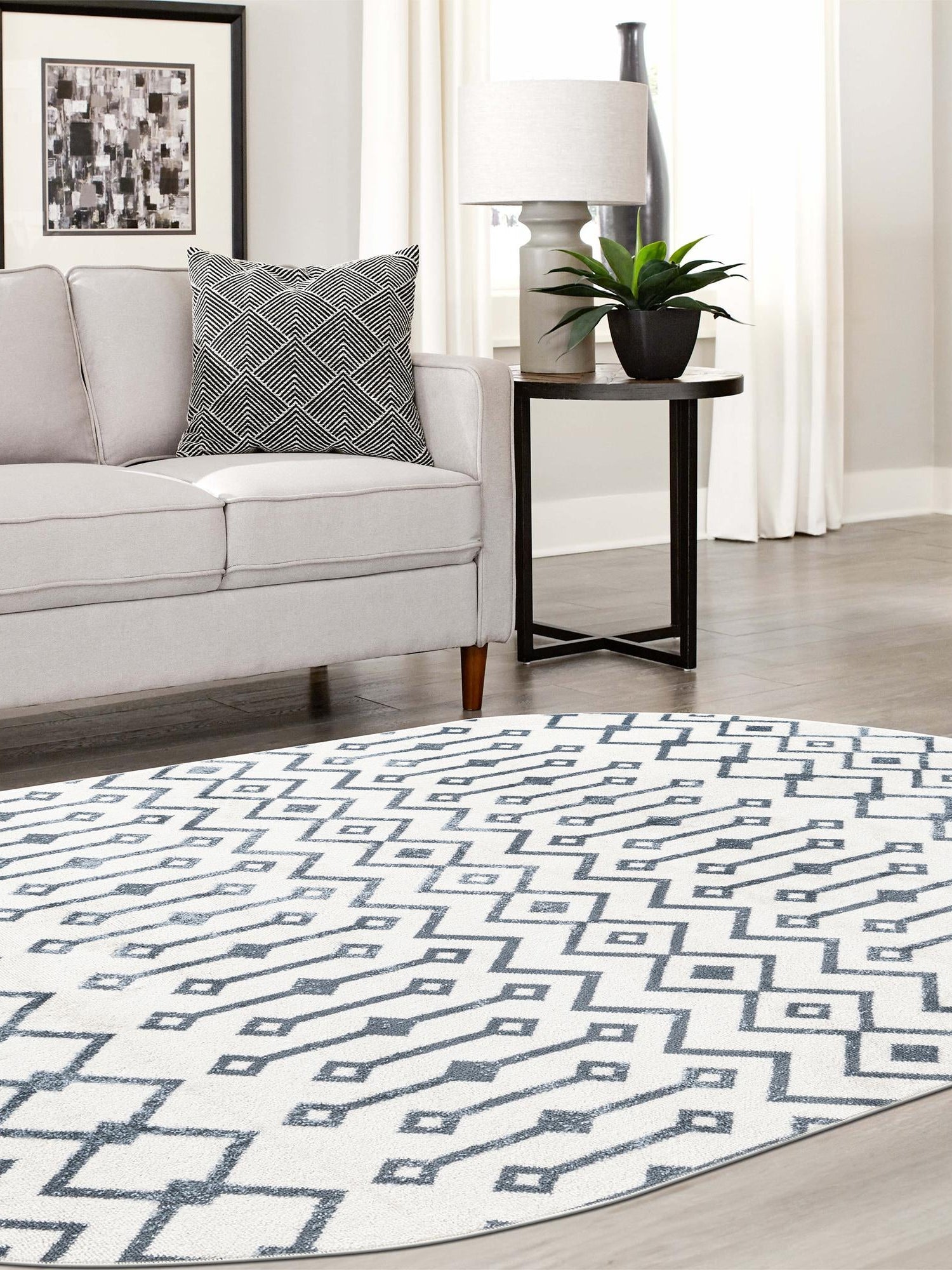 Coastal White 5' 3 x 8' Bohemian Trellis Oval Area Rug 100% Polypropylene With Cotton Backing Geometric Modern Boho Decor Carpet for Living Rooms Office Dining Kitchen Interior Design for Sale at Rug Engine
