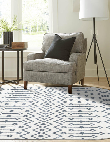 Coastal White 5' 3 x 8' Bohemian Trellis Oval Area Rug 100% Polypropylene With Cotton Backing Geometric Modern Boho Decor Carpet for Living Rooms Office Dining Kitchen Interior Design for Sale at Rug Engine