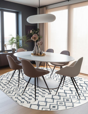 Coastal White 5' 3 x 8' Bohemian Trellis Oval Area Rug 100% Polypropylene With Cotton Backing Geometric Modern Boho Decor Carpet for Living Rooms Office Dining Kitchen Interior Design for Sale at Rug Engine