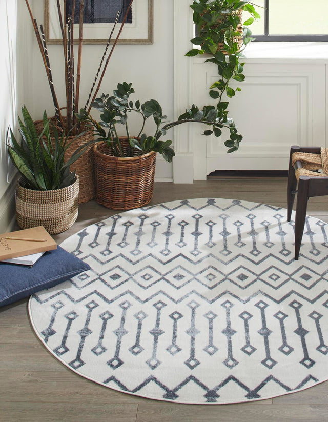 Coastal White 3' x 3' Bohemian Trellis Round Area Rug 100% Polypropylene With Cotton Backing Geometric Modern Boho Decor Carpet for Living Rooms Office Dining Kitchen Interior Design for Sale at Rug Engine