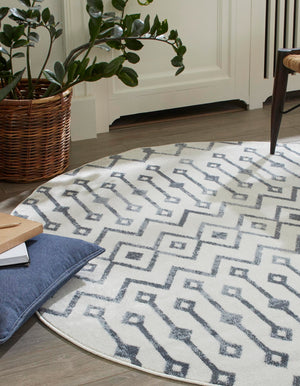 Coastal White 3' x 3' Bohemian Trellis Round Area Rug 100% Polypropylene With Cotton Backing Geometric Modern Boho Decor Carpet for Living Rooms Office Dining Kitchen Interior Design for Sale at Rug Engine