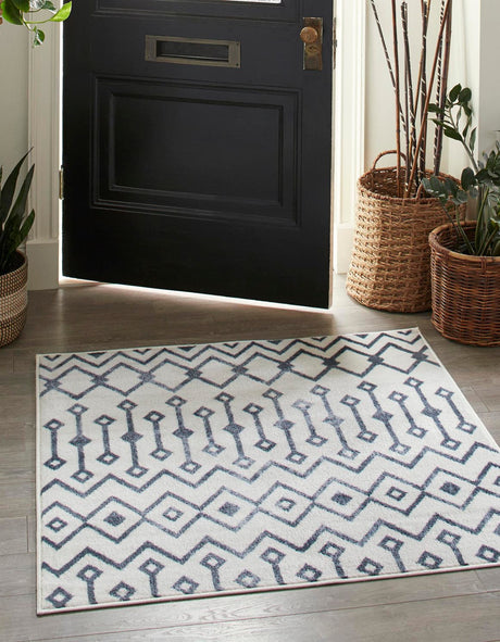 Coastal White 6' x 6' Bohemian Trellis Square Area Rug 100% Polypropylene With Cotton Backing Geometric Modern Boho Decor Carpet for Living Rooms Office Dining Kitchen Interior Design for Sale at Rug Engine