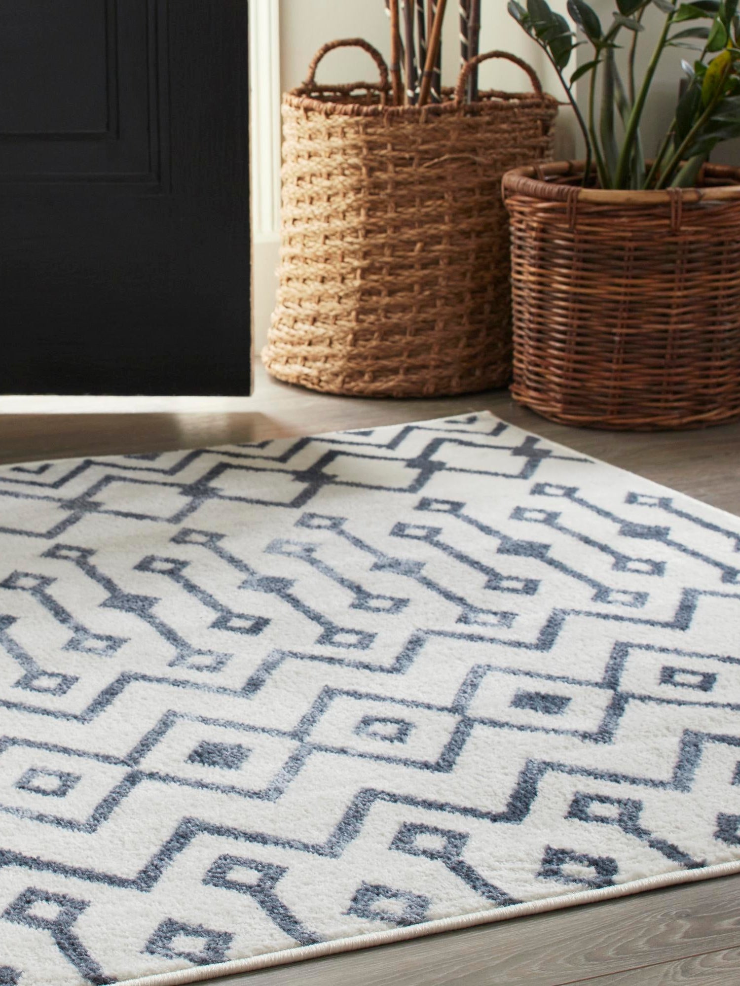 Coastal White 6' x 6' Bohemian Trellis Square Area Rug 100% Polypropylene With Cotton Backing Geometric Modern Boho Decor Carpet for Living Rooms Office Dining Kitchen Interior Design for Sale at Rug Engine