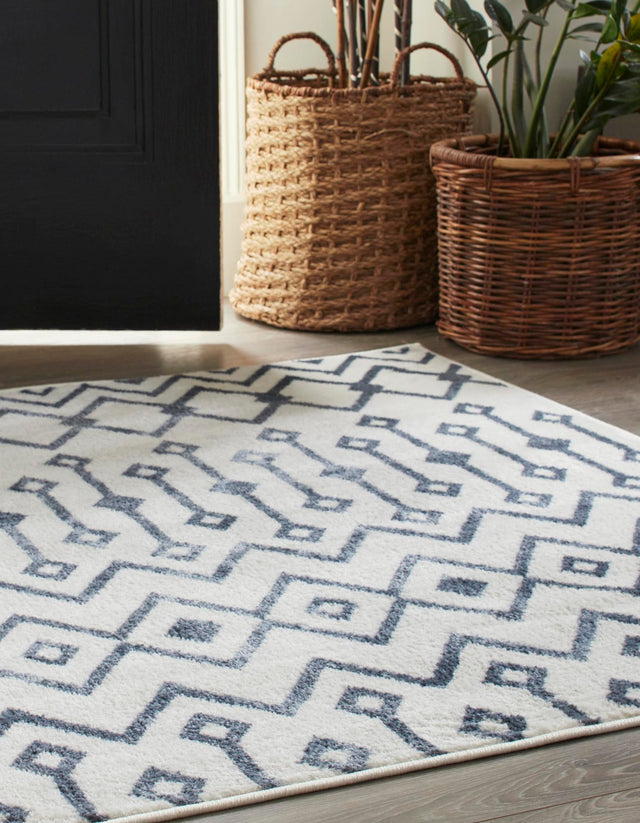 Coastal White 6' x 6' Bohemian Trellis Square Area Rug 100% Polypropylene With Cotton Backing Geometric Modern Boho Decor Carpet for Living Rooms Office Dining Kitchen Interior Design for Sale at Rug Engine