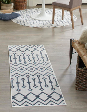 Coastal White 2' 7 x 10' Bohemian Trellis Runner Area Rug 100% Polypropylene With Cotton Backing Geometric Modern Boho Decor Carpet for Living Rooms Office Dining Kitchen Interior Design for Sale at Rug Engine