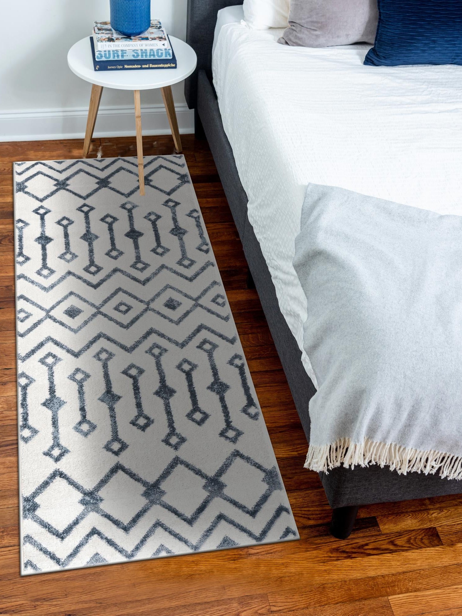 Coastal White 2' x 6' Bohemian Trellis Runner Area Rug 100% Polypropylene With Cotton Backing Geometric Modern Boho Decor Carpet for Living Rooms Office Dining Kitchen Interior Design for Sale at Rug Engine