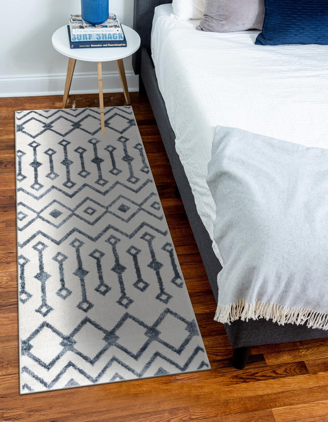 Coastal White 2' x 6' Bohemian Trellis Runner Area Rug 100% Polypropylene With Cotton Backing Geometric Modern Boho Decor Carpet for Living Rooms Office Dining Kitchen Interior Design for Sale at Rug Engine