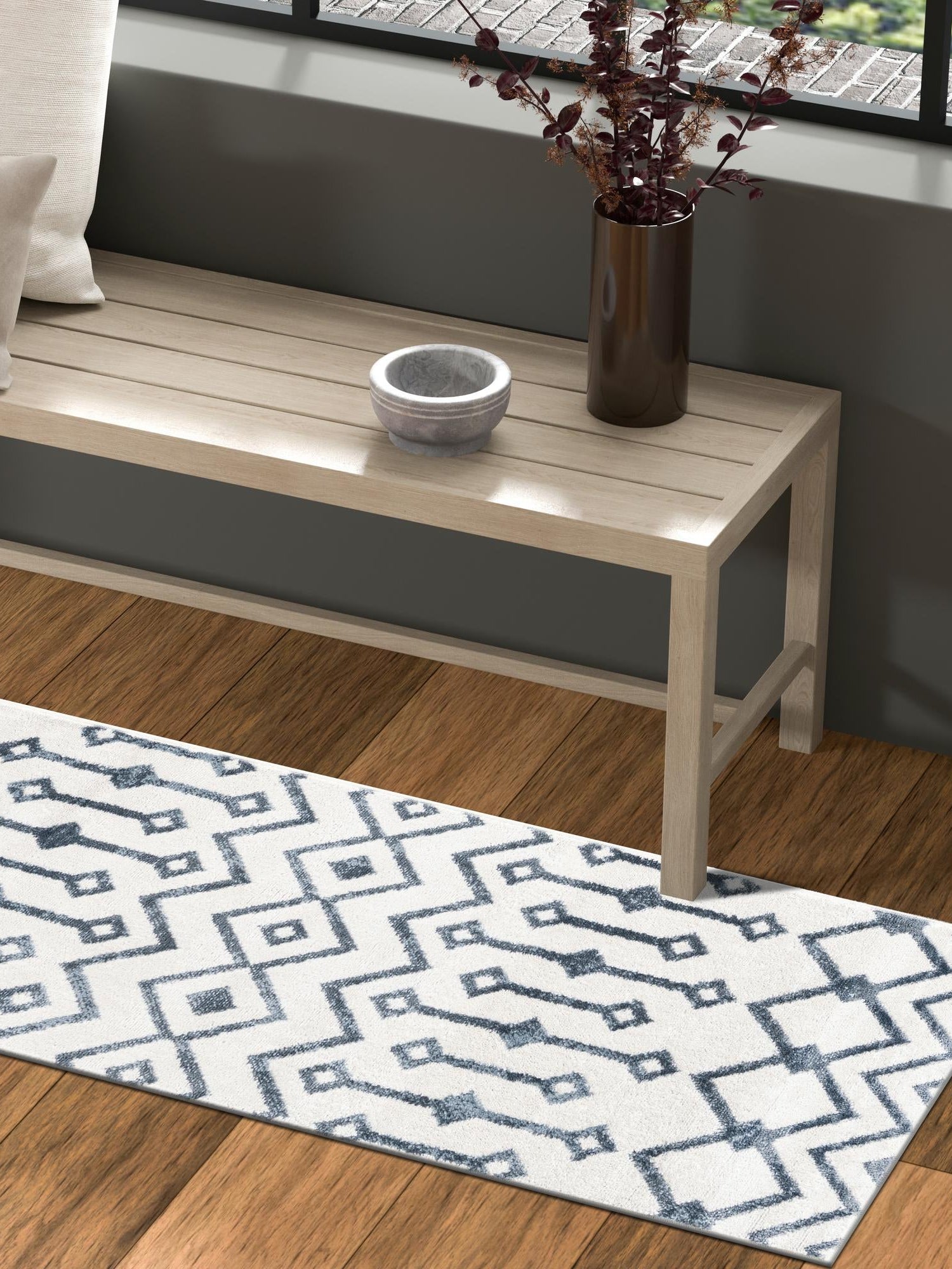 Coastal White 2' 7 x 10' Bohemian Trellis Runner Area Rug 100% Polypropylene With Cotton Backing Geometric Modern Boho Decor Carpet for Living Rooms Office Dining Kitchen Interior Design for Sale at Rug Engine