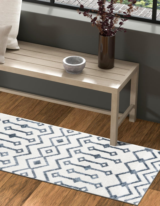 Coastal White 2' x 4' 1 Bohemian Trellis Runner Area Rug 100% Polypropylene With Cotton Backing Geometric Modern Boho Decor Carpet for Living Rooms Office Dining Kitchen Interior Design for Sale at Rug Engine