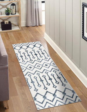 Coastal White 2' 7 x 14' 1 Bohemian Trellis Runner Area Rug 100% Polypropylene With Cotton Backing Geometric Modern Boho Decor Carpet for Living Rooms Office Dining Kitchen Interior Design for Sale at Rug Engine