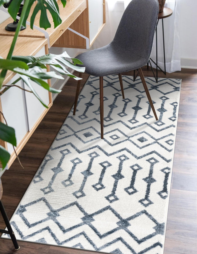 Coastal White 2' 7 x 13' 1 Bohemian Trellis Runner Area Rug 100% Polypropylene With Cotton Backing Geometric Modern Boho Decor Carpet for Living Rooms Office Dining Kitchen Interior Design for Sale at Rug Engine