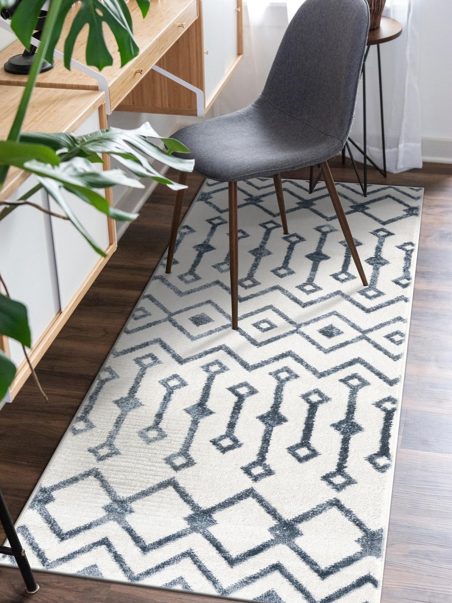 Coastal White 2' x 4' 1 Bohemian Trellis Runner Area Rug 100% Polypropylene With Cotton Backing Geometric Modern Boho Decor Carpet for Living Rooms Office Dining Kitchen Interior Design for Sale at Rug Engine