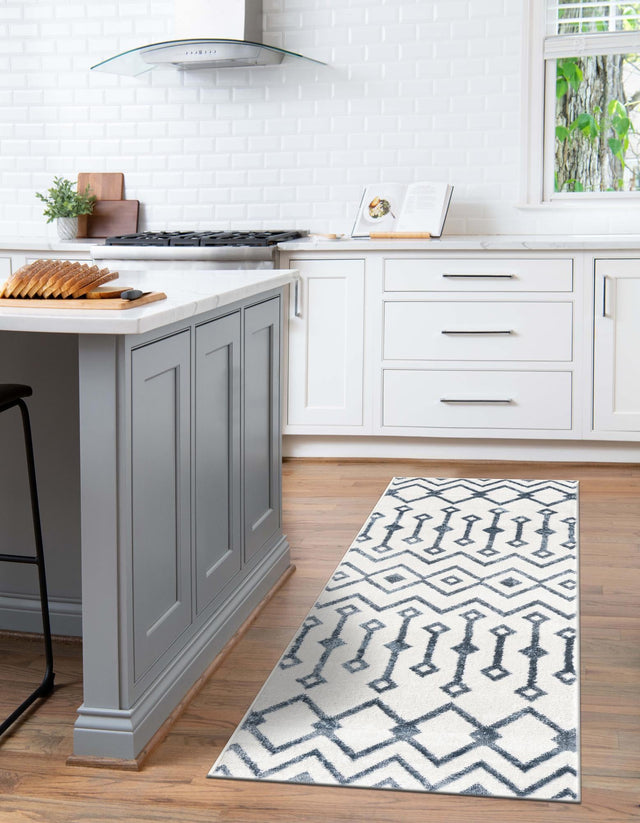Coastal White 2' x 5' 3 Bohemian Trellis Runner Area Rug 100% Polypropylene With Cotton Backing Geometric Modern Boho Decor Carpet for Living Rooms Office Dining Kitchen Interior Design for Sale at Rug Engine