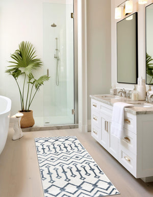 Coastal White 2' 7 x 13' 1 Bohemian Trellis Runner Area Rug 100% Polypropylene With Cotton Backing Geometric Modern Boho Decor Carpet for Living Rooms Office Dining Kitchen Interior Design for Sale at Rug Engine
