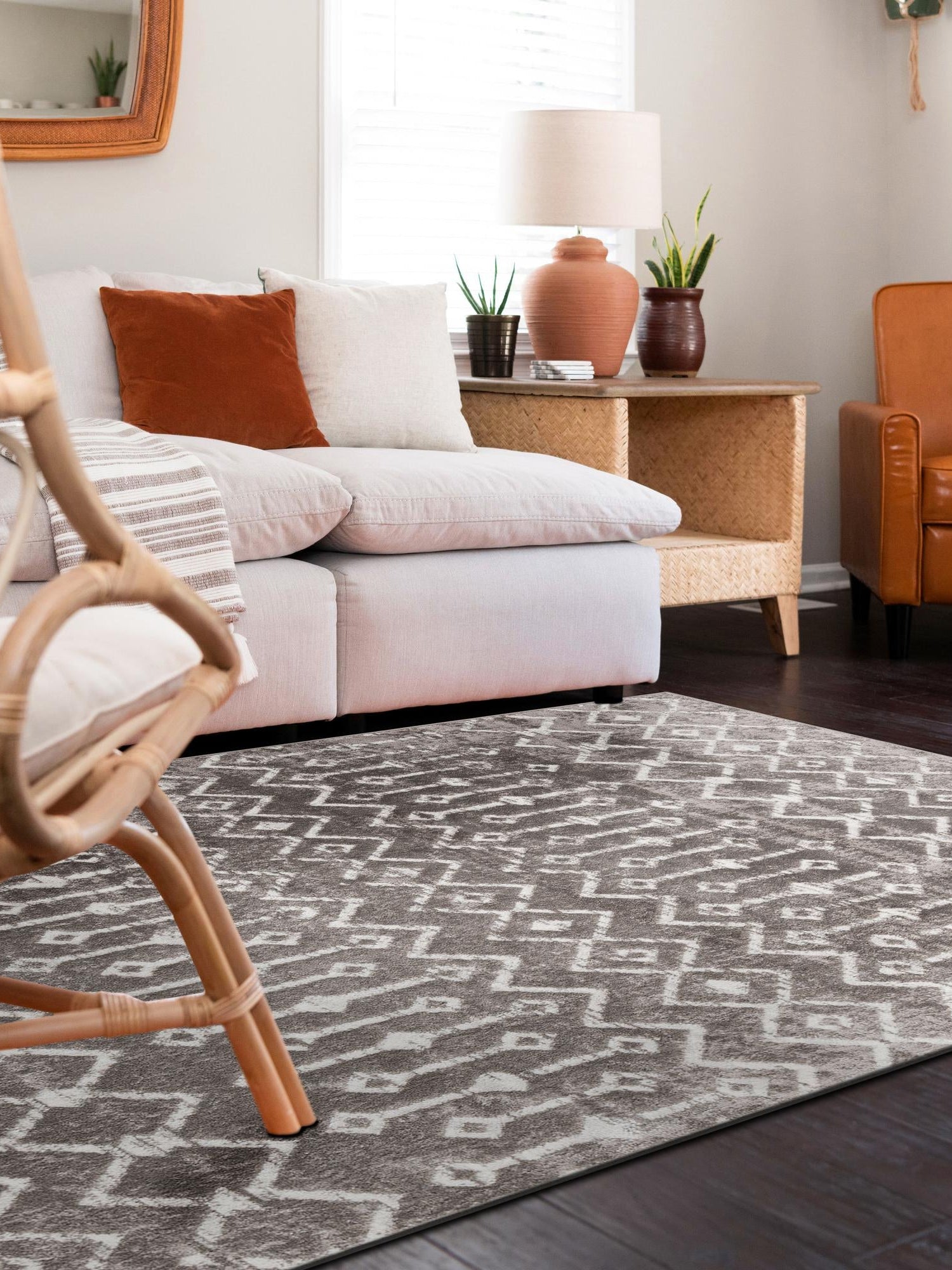 Stone Gray 9' x 12' Bohemian Trellis Rectangle Area Rug 100% Polypropylene With Cotton Backing Geometric Modern Boho Decor Carpet for Living Rooms Office Dining Kitchen Interior Design for Sale at Rug Engine