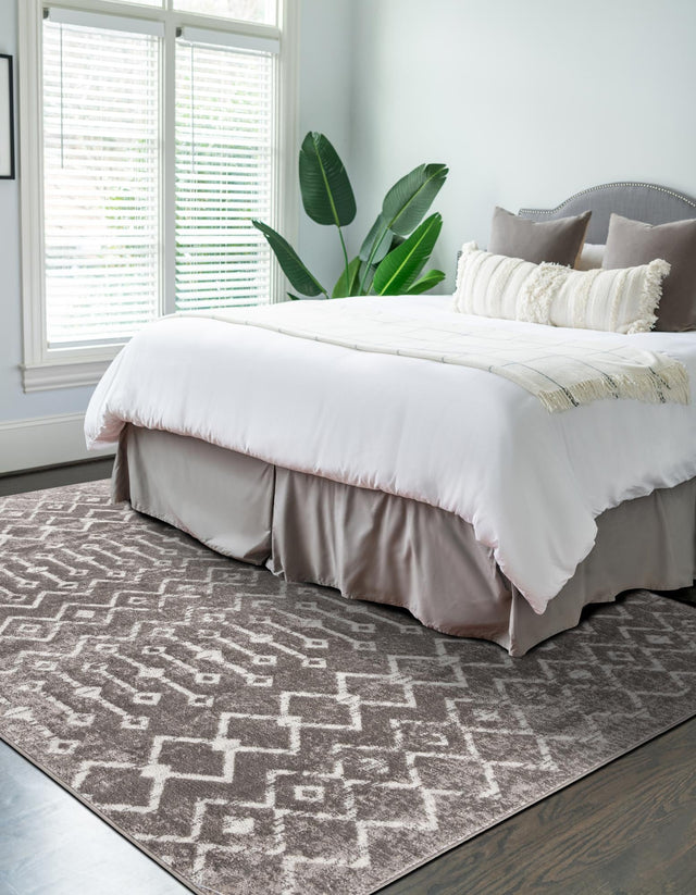 Stone Gray 9' x 12' Bohemian Trellis Rectangle Area Rug 100% Polypropylene With Cotton Backing Geometric Modern Boho Decor Carpet for Living Rooms Office Dining Kitchen Interior Design for Sale at Rug Engine