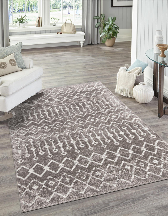 Stone Gray 9' x 12' Bohemian Trellis Rectangle Area Rug 100% Polypropylene With Cotton Backing Geometric Modern Boho Decor Carpet for Living Rooms Office Dining Kitchen Interior Design for Sale at Rug Engine
