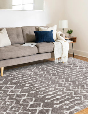Stone Gray 8' x 11' Bohemian Trellis Rectangle Area Rug 100% Polypropylene With Cotton Backing Geometric Modern Boho Decor Carpet for Living Rooms Office Dining Kitchen Interior Design for Sale at Rug Engine
