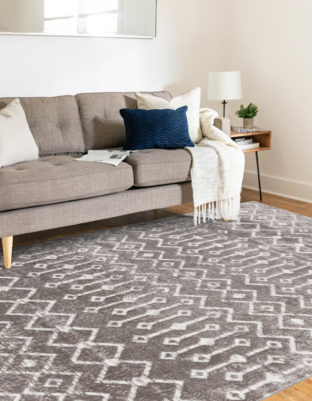 Stone Gray 8' x 11' Bohemian Trellis Rectangle Area Rug 100% Polypropylene With Cotton Backing Geometric Modern Boho Decor Carpet for Living Rooms Office Dining Kitchen Interior Design for Sale at Rug Engine