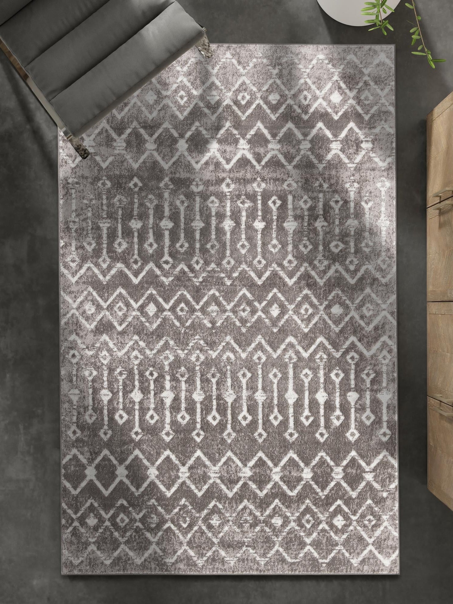 Stone Gray 8' x 11' Bohemian Trellis Rectangle Area Rug 100% Polypropylene With Cotton Backing Geometric Modern Boho Decor Carpet for Living Rooms Office Dining Kitchen Interior Design for Sale at Rug Engine