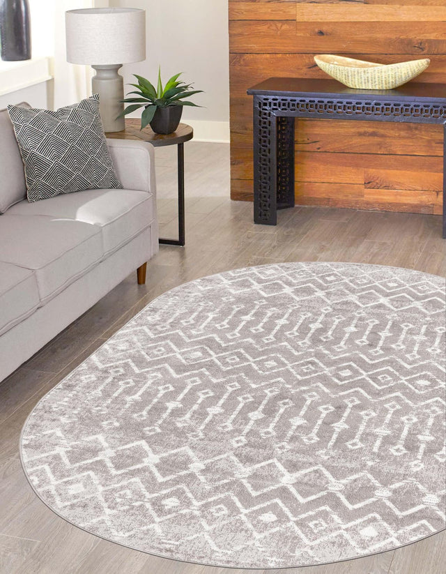 Stone Gray 4' x 6' Bohemian Trellis Oval Area Rug 100% Polypropylene With Cotton Backing Geometric Modern Boho Decor Carpet for Living Rooms Office Dining Kitchen Interior Design for Sale at Rug Engine