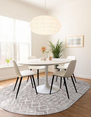 Stone Gray 4' x 6' Bohemian Trellis Oval Area Rug 100% Polypropylene With Cotton Backing Geometric Modern Boho Decor Carpet for Living Rooms Office Dining Kitchen Interior Design for Sale at Rug Engine