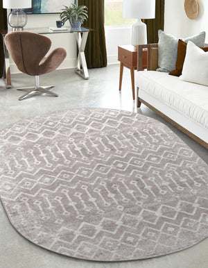 Stone Gray 4' x 6' Bohemian Trellis Oval Area Rug 100% Polypropylene With Cotton Backing Geometric Modern Boho Decor Carpet for Living Rooms Office Dining Kitchen Interior Design for Sale at Rug Engine