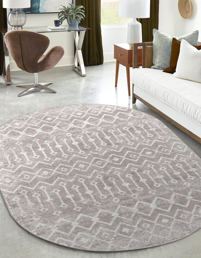Stone Gray 4' x 6' Bohemian Trellis Oval Area Rug 100% Polypropylene With Cotton Backing Geometric Modern Boho Decor Carpet for Living Rooms Office Dining Kitchen Interior Design for Sale at Rug Engine