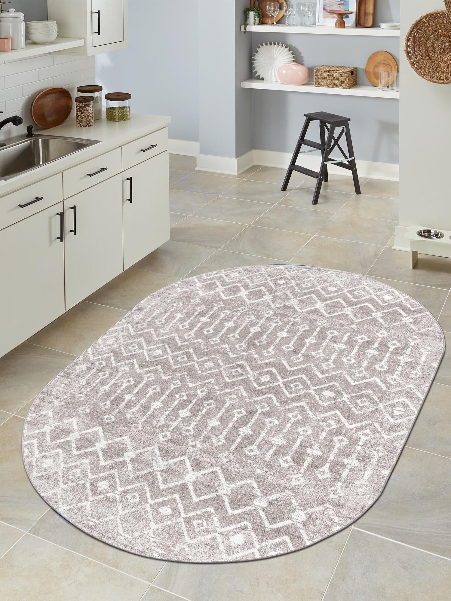 Stone Gray 4' x 6' Bohemian Trellis Oval Area Rug 100% Polypropylene With Cotton Backing Geometric Modern Boho Decor Carpet for Living Rooms Office Dining Kitchen Interior Design for Sale at Rug Engine