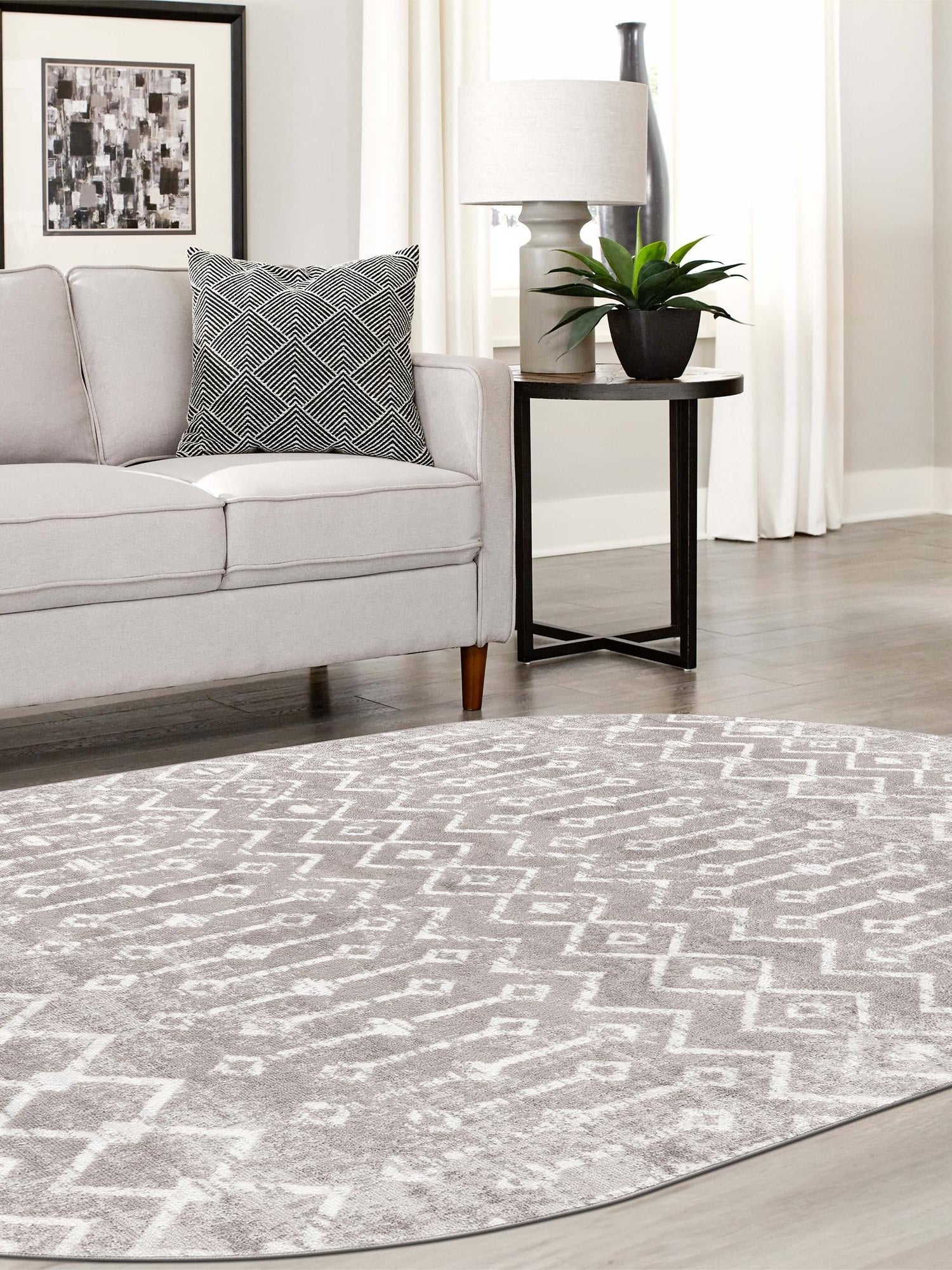 Stone Gray 4' x 6' Bohemian Trellis Oval Area Rug 100% Polypropylene With Cotton Backing Geometric Modern Boho Decor Carpet for Living Rooms Office Dining Kitchen Interior Design for Sale at Rug Engine
