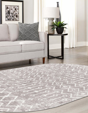 Stone Gray 4' x 6' Bohemian Trellis Oval Area Rug 100% Polypropylene With Cotton Backing Geometric Modern Boho Decor Carpet for Living Rooms Office Dining Kitchen Interior Design for Sale at Rug Engine