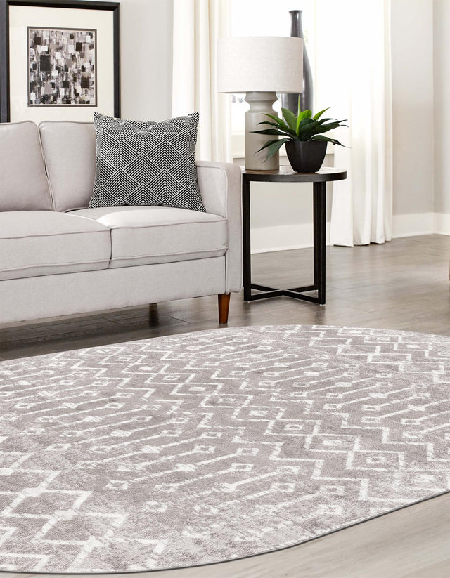 Stone Gray 4' x 6' Bohemian Trellis Oval Area Rug 100% Polypropylene With Cotton Backing Geometric Modern Boho Decor Carpet for Living Rooms Office Dining Kitchen Interior Design for Sale at Rug Engine