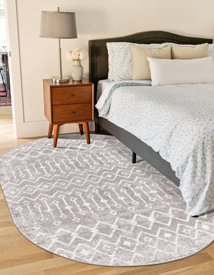 Stone Gray 8' x 10' Bohemian Trellis Oval Area Rug 100% Polypropylene With Cotton Backing Geometric Modern Boho Decor Carpet for Living Rooms Office Dining Kitchen Interior Design for Sale at Rug Engine