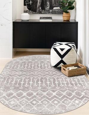 Stone Gray 8' x 10' Bohemian Trellis Oval Area Rug 100% Polypropylene With Cotton Backing Geometric Modern Boho Decor Carpet for Living Rooms Office Dining Kitchen Interior Design for Sale at Rug Engine