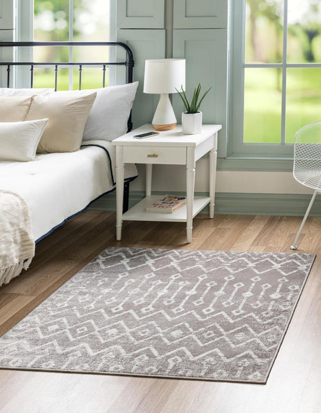 Stone Gray 6' x 6' Bohemian Trellis Square Area Rug 100% Polypropylene With Cotton Backing Geometric Modern Boho Decor Carpet for Living Rooms Office Dining Kitchen Interior Design for Sale at Rug Engine
