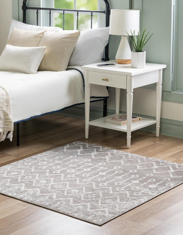 Stone Gray 6' x 6' Bohemian Trellis Square Area Rug 100% Polypropylene With Cotton Backing Geometric Modern Boho Decor Carpet for Living Rooms Office Dining Kitchen Interior Design for Sale at Rug Engine