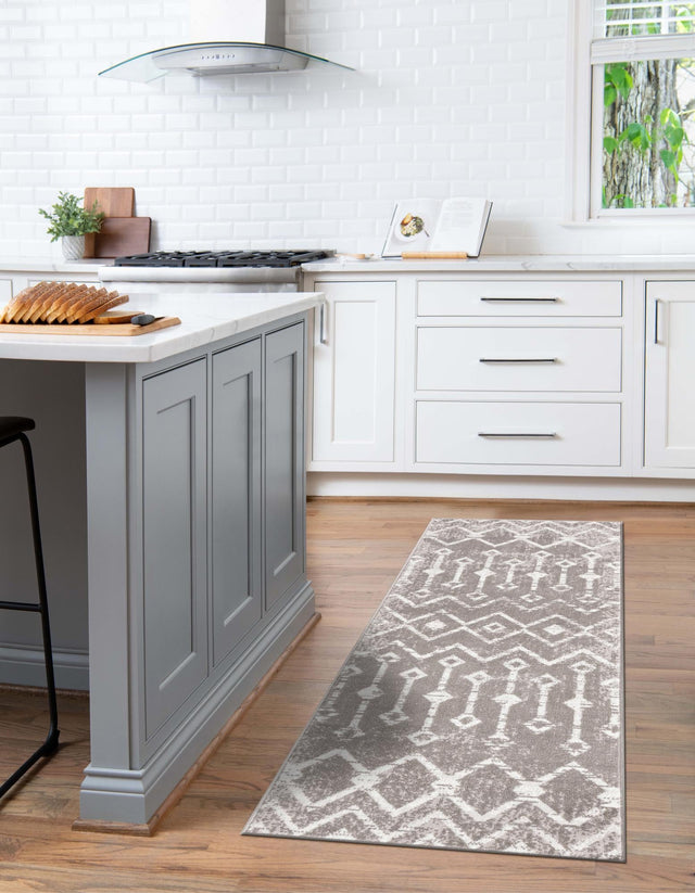 Stone Gray 2' 7 x 12' Bohemian Trellis Runner Area Rug 100% Polypropylene With Cotton Backing Geometric Modern Boho Decor Carpet for Living Rooms Office Dining Kitchen Interior Design for Sale at Rug Engine