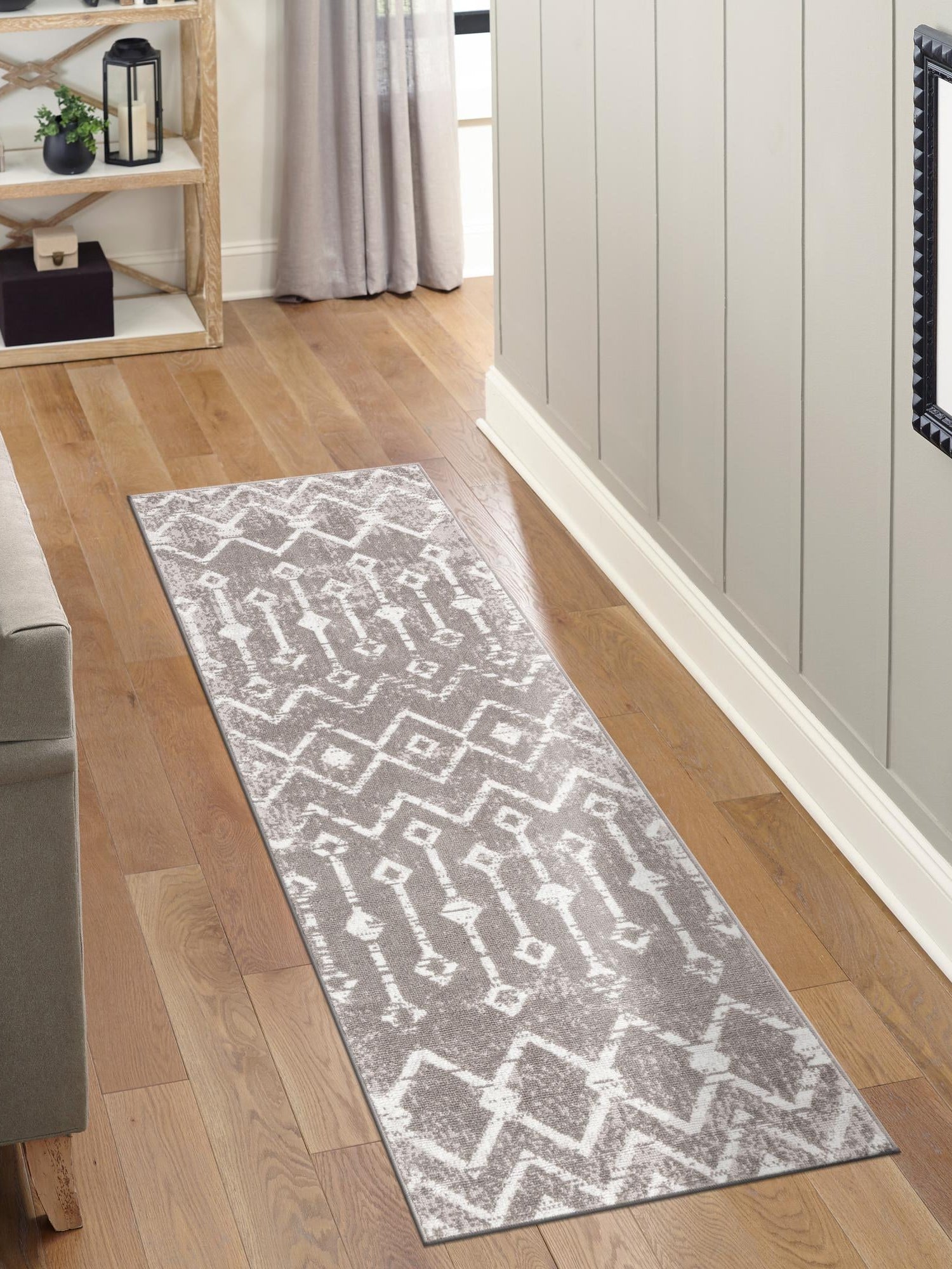 Stone Gray 2' x 4' 1 Bohemian Trellis Runner Area Rug 100% Polypropylene With Cotton Backing Geometric Modern Boho Decor Carpet for Living Rooms Office Dining Kitchen Interior Design for Sale at Rug Engine