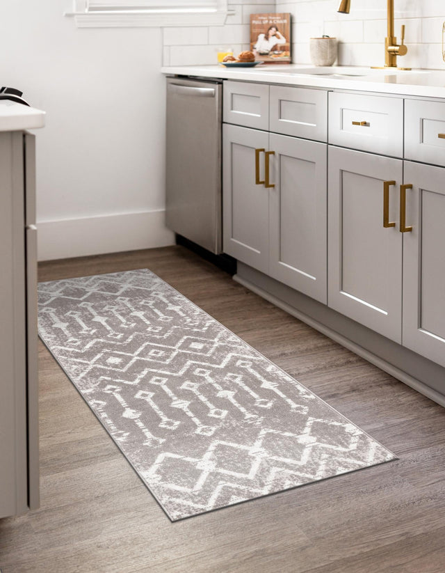 Stone Gray 2' x 6' 1 Bohemian Trellis Runner Area Rug 100% Polypropylene With Cotton Backing Geometric Modern Boho Decor Carpet for Living Rooms Office Dining Kitchen Interior Design for Sale at Rug Engine