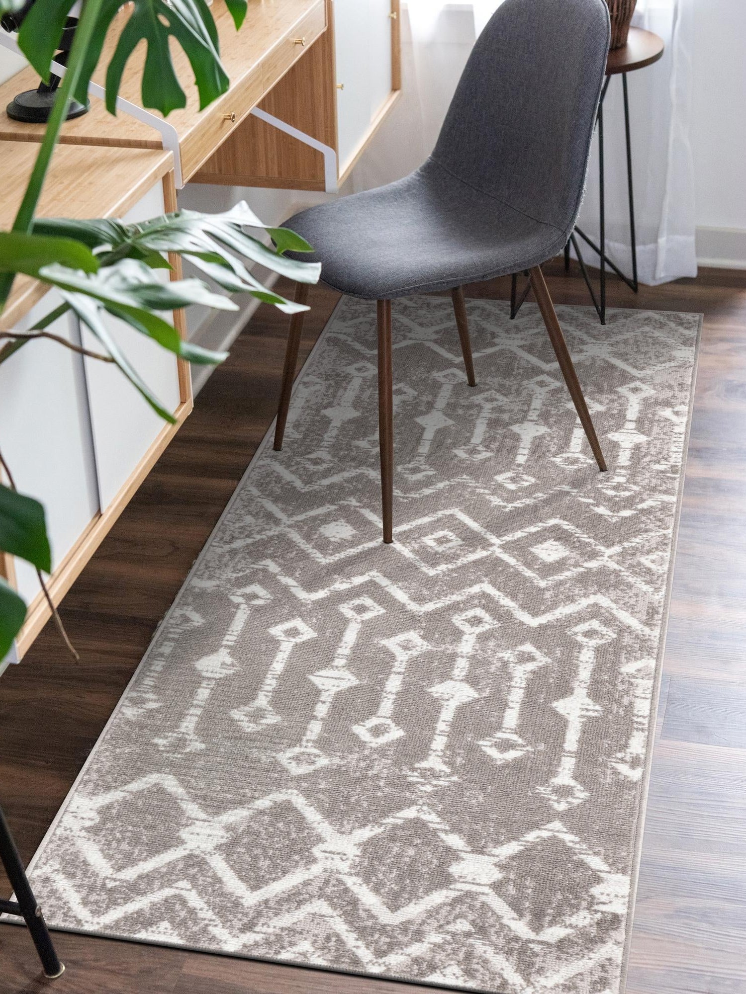 Stone Gray 2' x 5' 3 Bohemian Trellis Runner Area Rug 100% Polypropylene With Cotton Backing Geometric Modern Boho Decor Carpet for Living Rooms Office Dining Kitchen Interior Design for Sale at Rug Engine