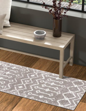 Stone Gray 2' 7 x 12' Bohemian Trellis Runner Area Rug 100% Polypropylene With Cotton Backing Geometric Modern Boho Decor Carpet for Living Rooms Office Dining Kitchen Interior Design for Sale at Rug Engine