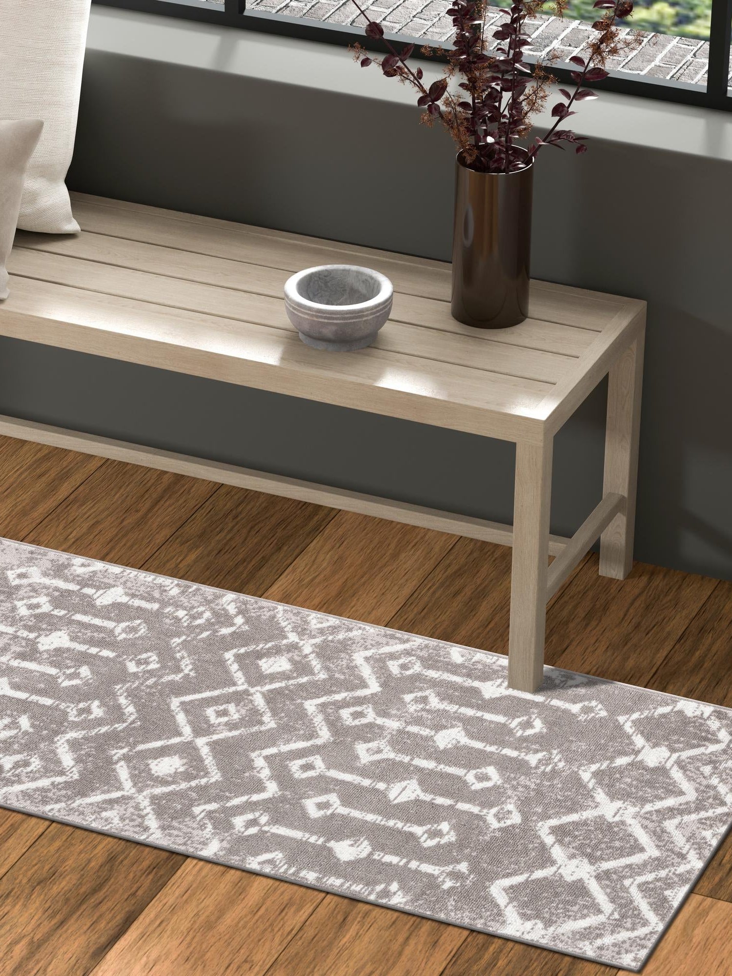 Stone Gray 2' 7 x 13' 1 Bohemian Trellis Runner Area Rug 100% Polypropylene With Cotton Backing Geometric Modern Boho Decor Carpet for Living Rooms Office Dining Kitchen Interior Design for Sale at Rug Engine