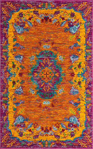 Orange 1' 4 x 1' 4 Calypso Sample Area Rug 100% Polypropylene With Cotton Backing Colorful Vivid Traditional Design Carpet for Living Office Dining Rooms for Sale at Rug Engine