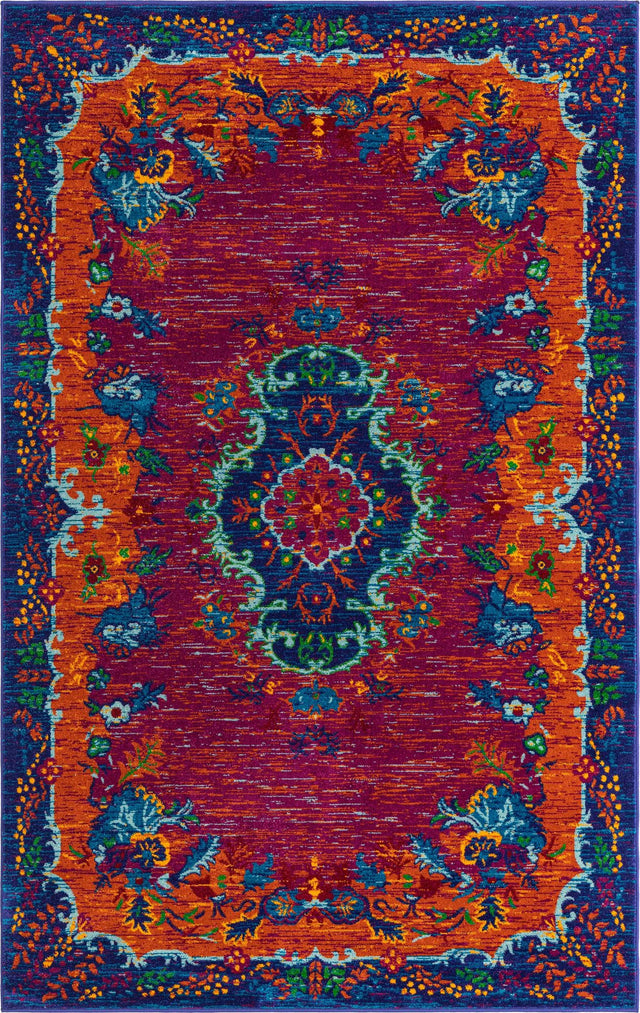 Fuchsia 1' 4 x 1' 4 Calypso Sample Area Rug 100% Polypropylene With Cotton Backing Colorful Vivid Traditional Design Carpet for Living Office Dining Rooms for Sale at Rug Engine