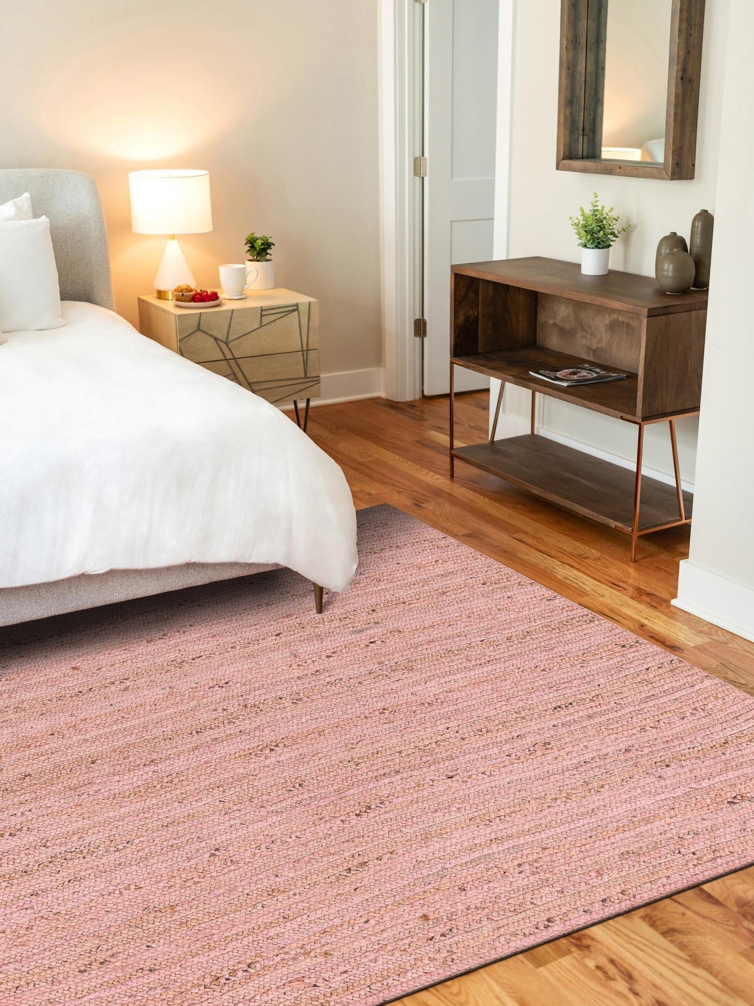 Light Pink 8' x 10' Braided Jute Rectangle Area Rug 100% Jute Hand Braided Natural Eco-Friendly Boho Style Carpet for Living Rooms Dining Office Space Dorms for Sale at Rug Engine