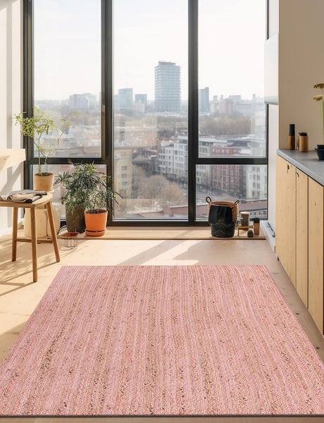 Light Pink 9' x 12' Braided Jute Rectangle Area Rug 100% Jute Hand Braided Natural Eco-Friendly Boho Style Carpet for Living Rooms Dining Office Space Dorms for Sale at Rug Engine