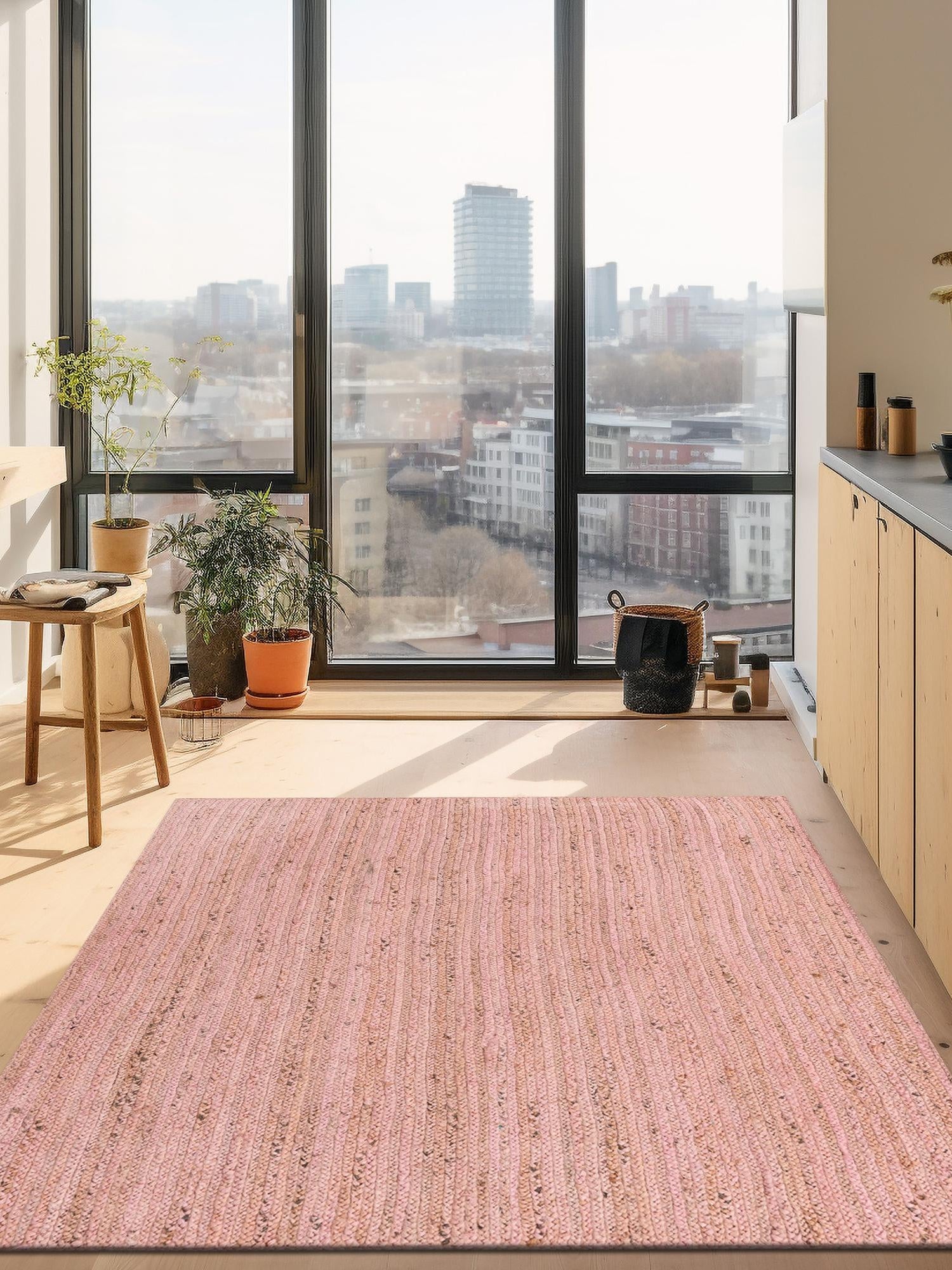 Light Pink 7' 1 x 10' Braided Jute Rectangle Area Rug 100% Jute Hand Braided Natural Eco-Friendly Boho Style Carpet for Living Rooms Dining Office Space Dorms for Sale at Rug Engine