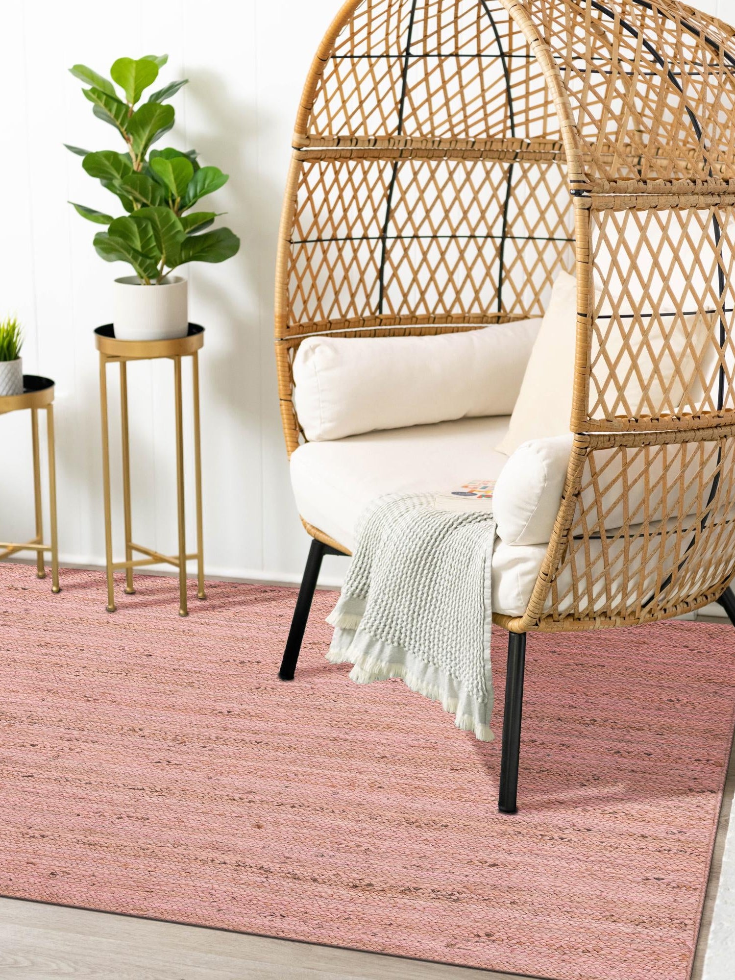 Light Pink 7' 1 x 10' Braided Jute Rectangle Area Rug 100% Jute Hand Braided Natural Eco-Friendly Boho Style Carpet for Living Rooms Dining Office Space Dorms for Sale at Rug Engine