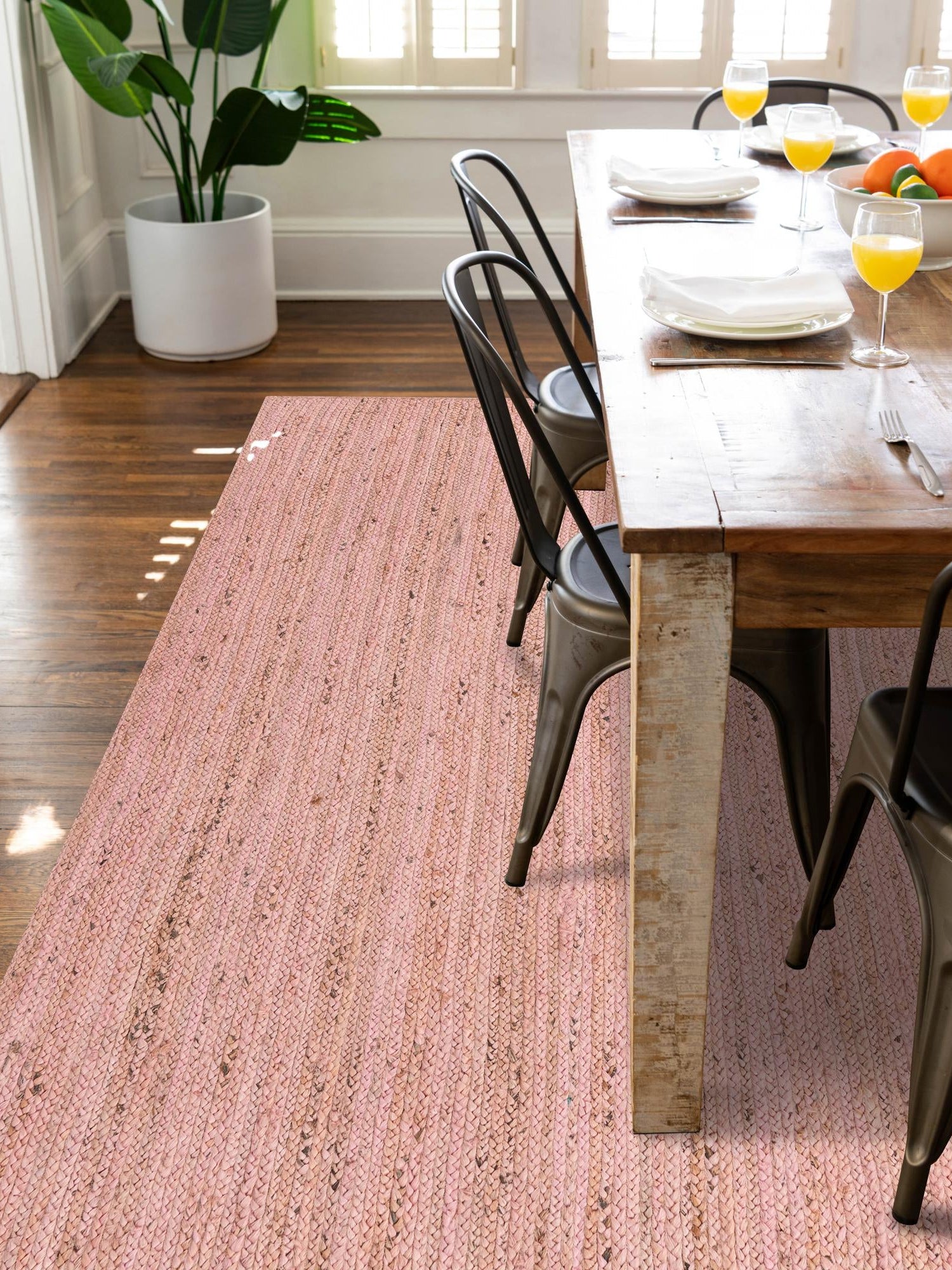 Light Pink 10' x 14' 1 Braided Jute Rectangle Area Rug 100% Jute Hand Braided Natural Eco-Friendly Boho Style Carpet for Living Rooms Dining Office Space Dorms for Sale at Rug Engine