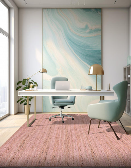 Light Pink 8' x 10' Braided Jute Rectangle Area Rug 100% Jute Hand Braided Natural Eco-Friendly Boho Style Carpet for Living Rooms Dining Office Space Dorms for Sale at Rug Engine